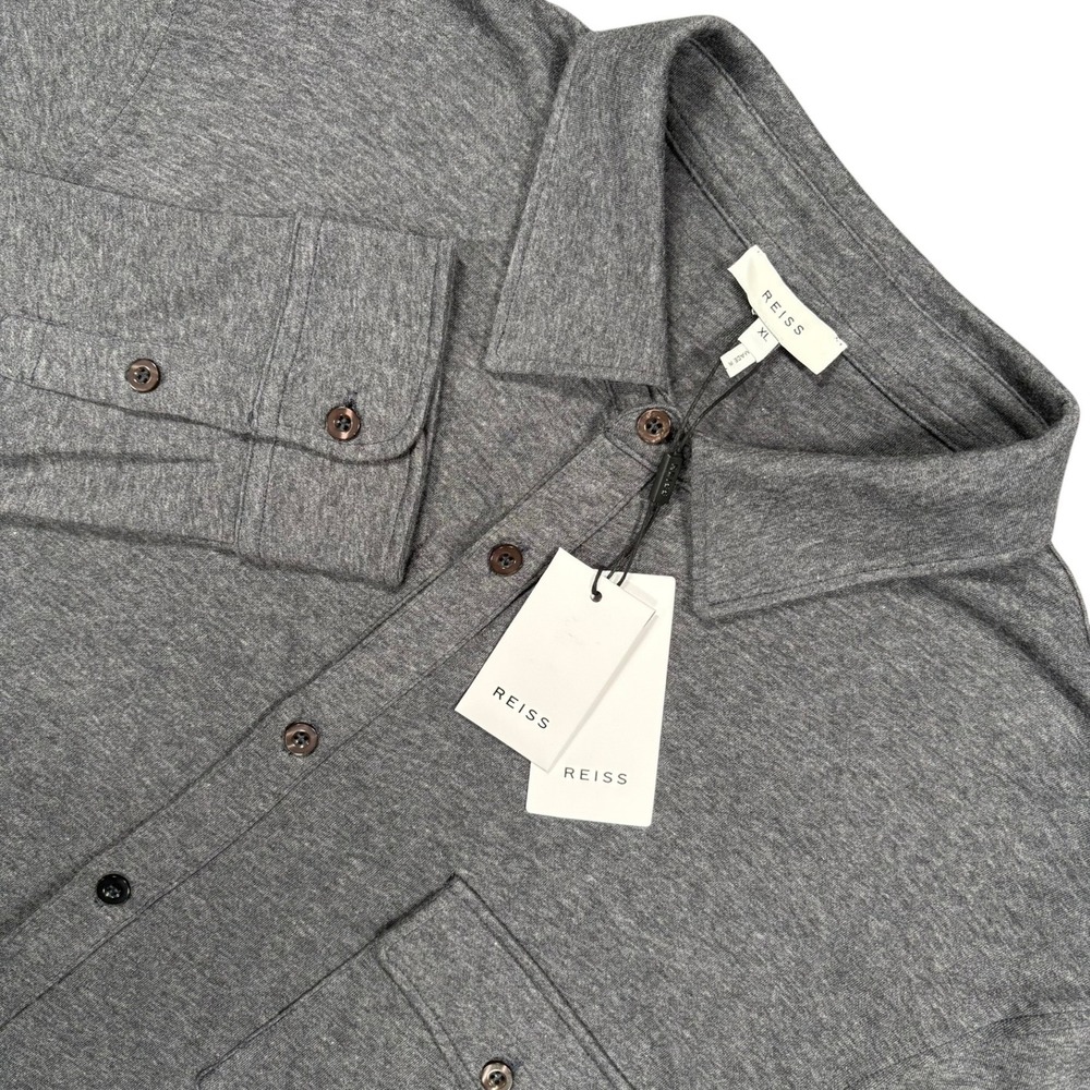 Reiss Lewis Button Up Shirt Mens XL Charcoal Gray Cotton Wool Blend NWT